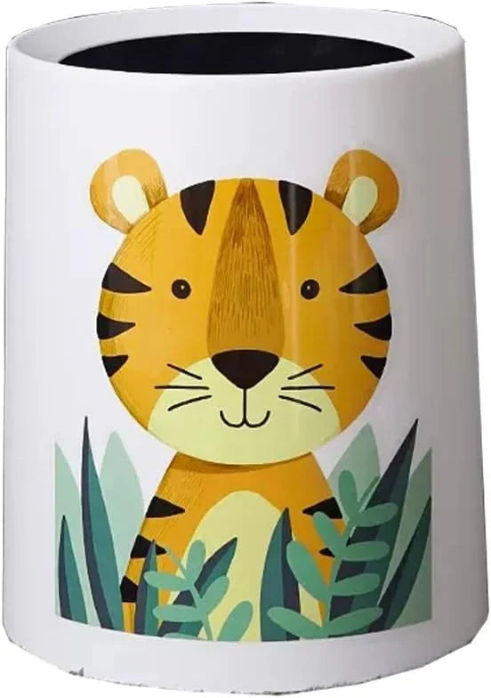 Trash Can No Lid Cute Kitchen Living Room Children's Room Bedroom Office Garbage Can Large Waste Paper Basket Toilet (Color : Tiger)