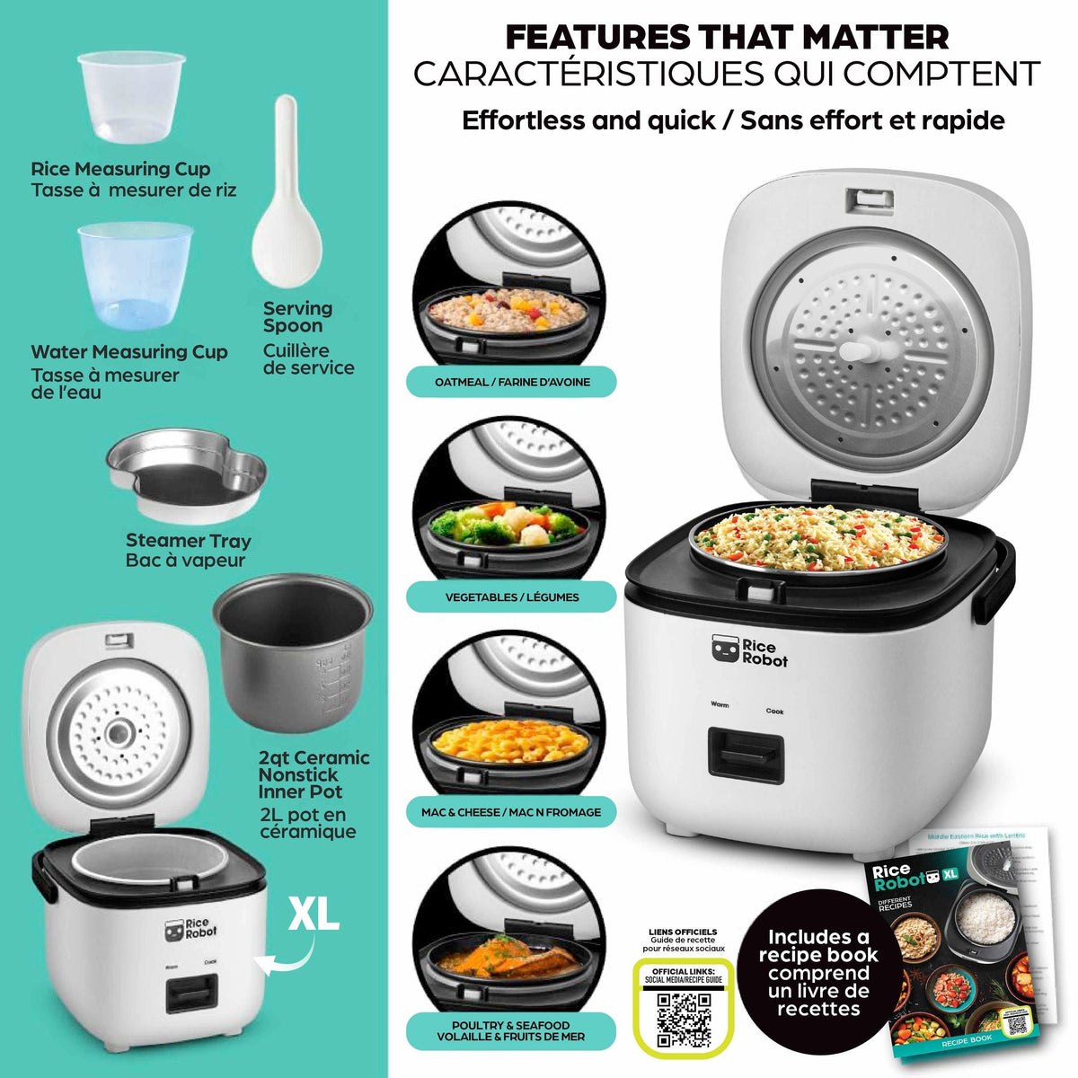 As Seen On TV Nonstick Rice Cooker Robot, Large, 2-L Capacity