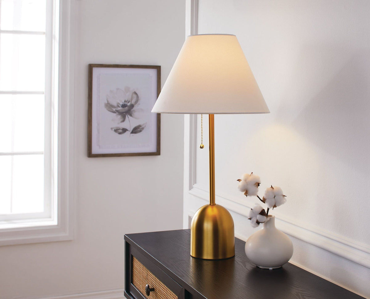 CANVAS White Linen Cone Shade Table Lamp, 22-in, Antique Brass