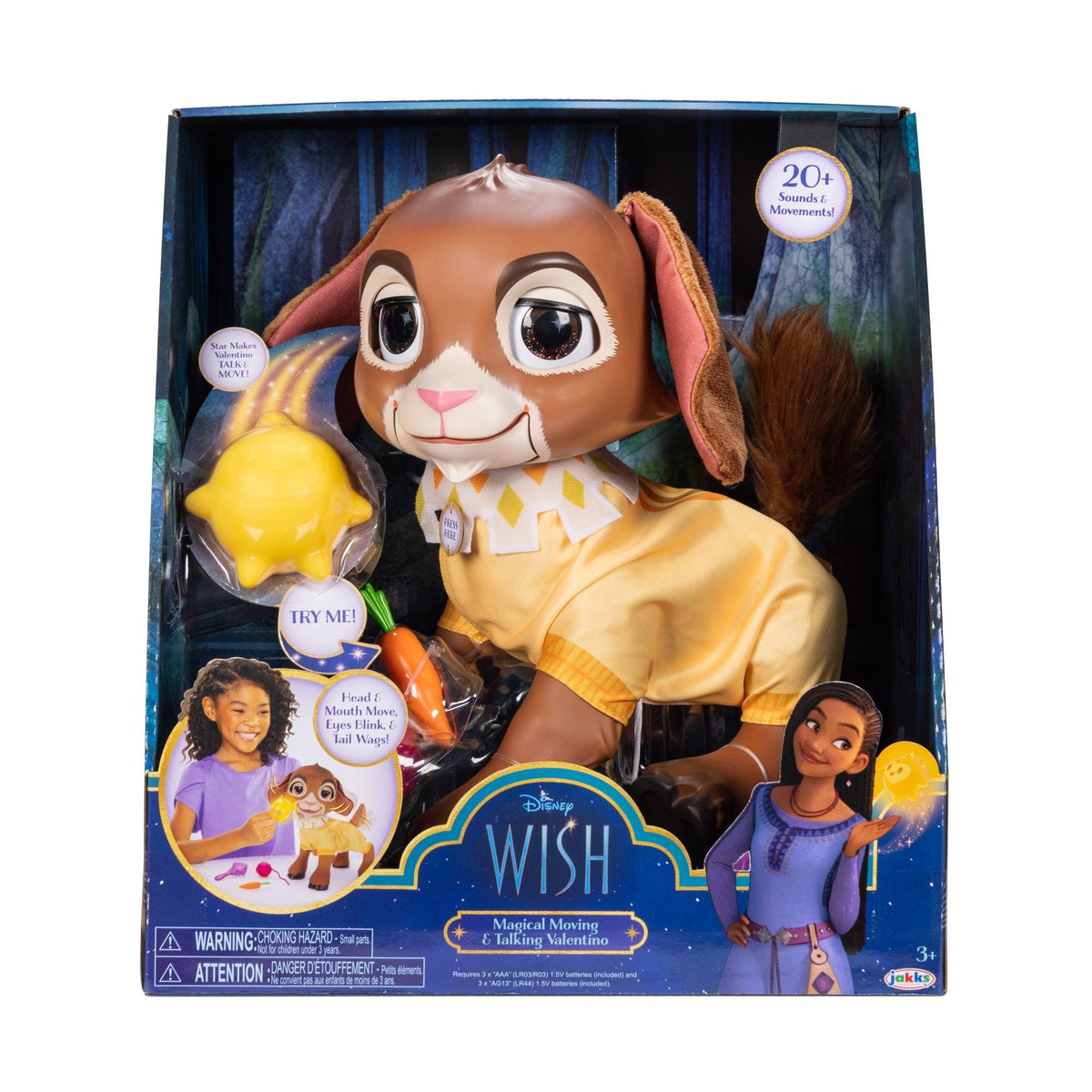 Disney Wish Magical Movable & Talking Valentino & Star Set with Sounds, Large Interactive 12-in Toy Figure for Kids, Ages 3+