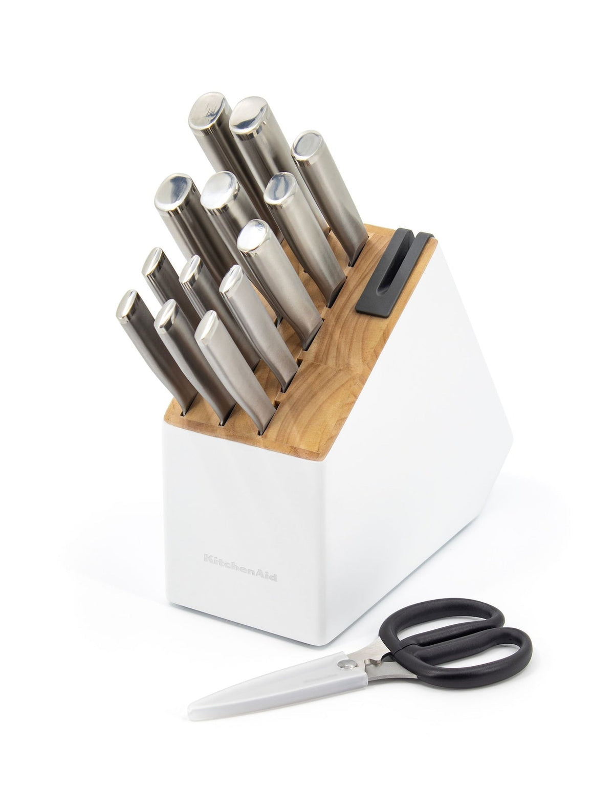 KitchenAid Stainless Knife Block Set, White, 15-pc