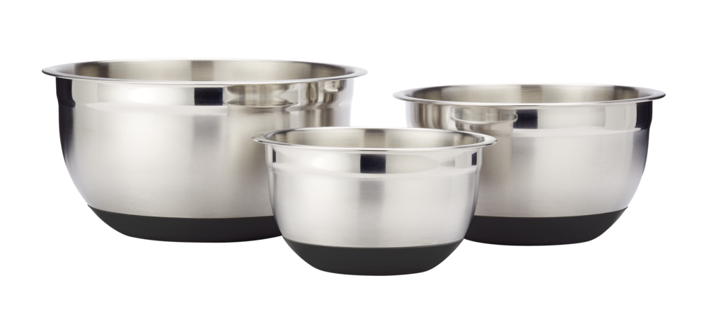 MASTER Chef Stainless Steel Mixing Bowl Set with Non-Slip Bottom, Assorted Sizes, 3-pc
