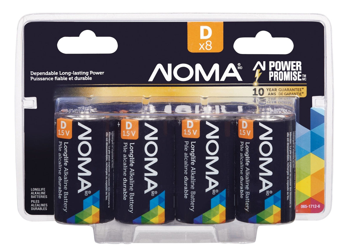 NOMA 8-pk D Alkaline Batteries, Long Lasting