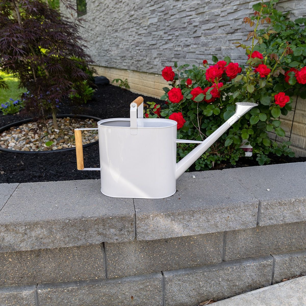 Panacea Nordic Habitat Wood Finish Watering Can, White, 2-Gal