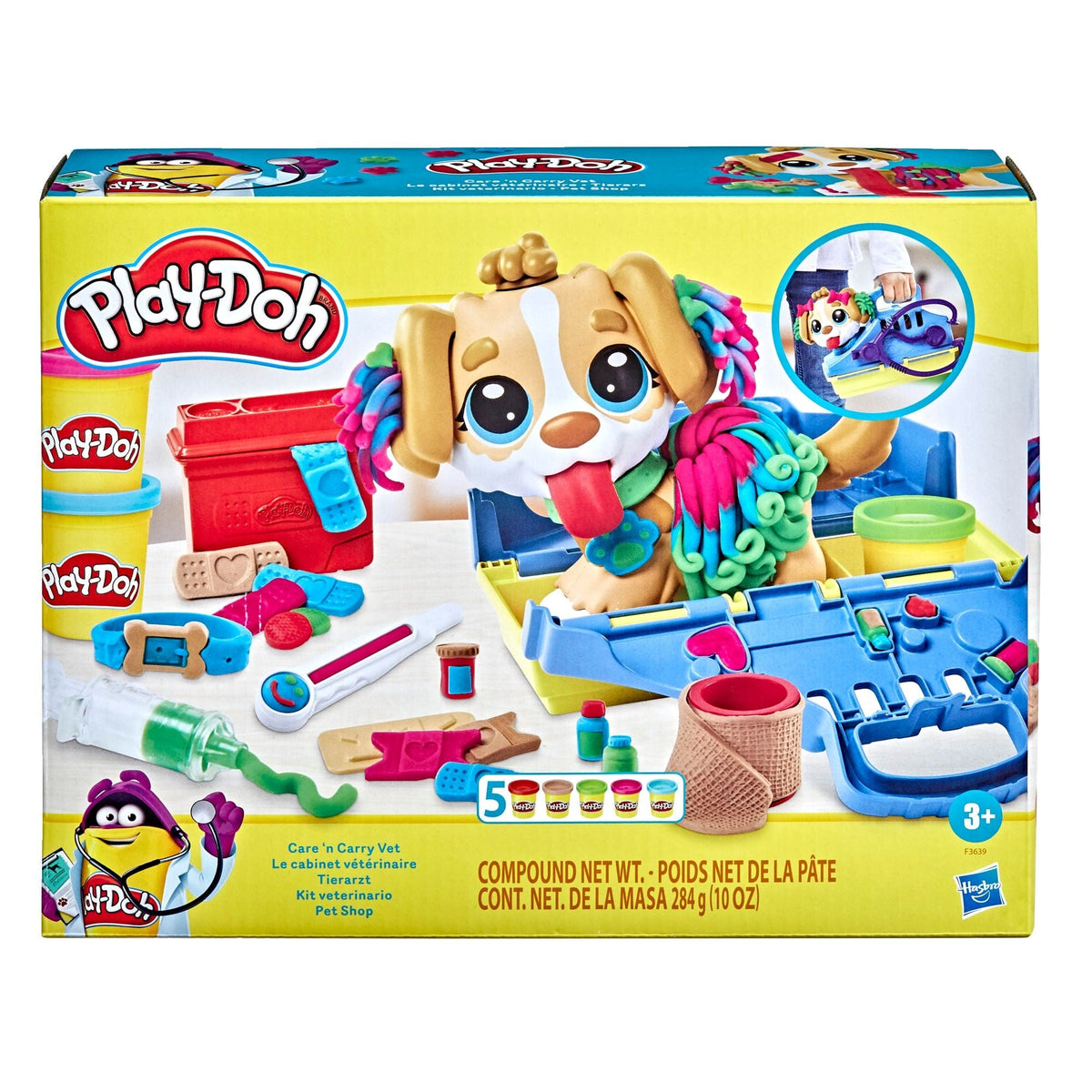 Play-Doh Care N' Carry Vet Playset, With Compound Cans, Non-Toxic, 10 oz, 5-pc, Ages 3+