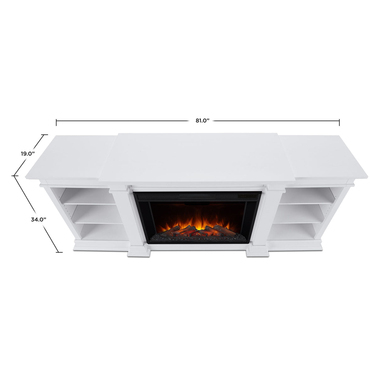 Real Flame Eliot Grand Entertainment VividFlame Media Indoor Electric Fireplace TV Stand, 1500W, Includes Remote Control & Firebox, White