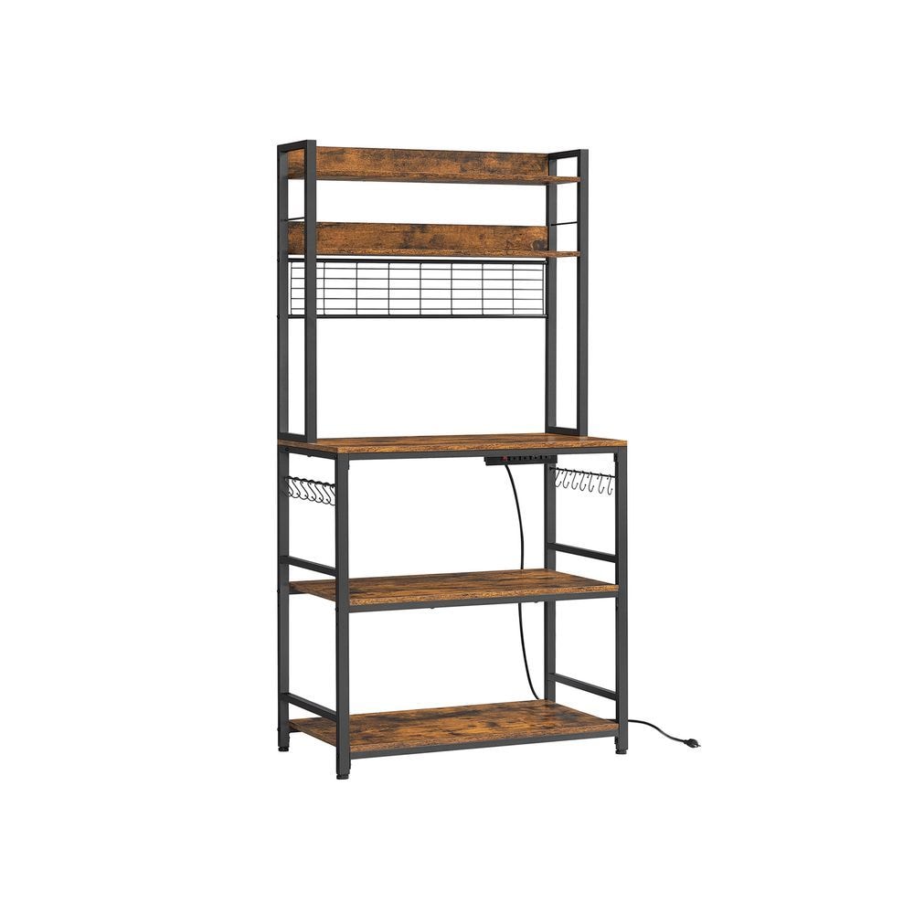 Songmics Home Rustic Brown Baker's Rack with Charging Station