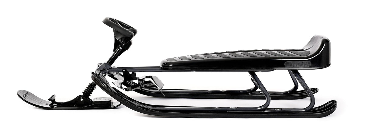 Stiga GT King Size Kids' 2-Person Winter Snow Racer Sled with Steering Wheel & Brakes, Grey