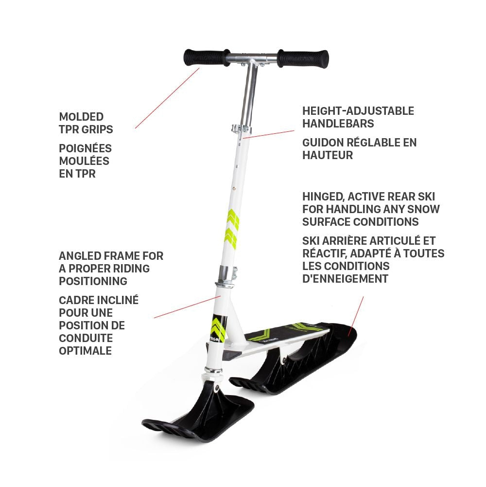 Stiga Snow Kick Free Kids' Winter Snow Ski Scooter with Height Adjustable Handle, Ages 7+