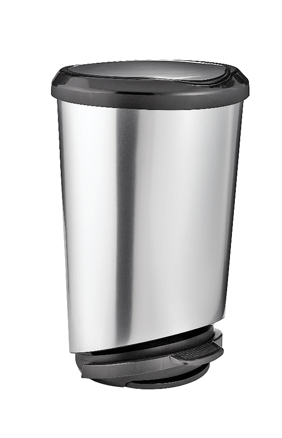 type A Plastic D-Shaped Step Garbage Can, Silver, 42-L