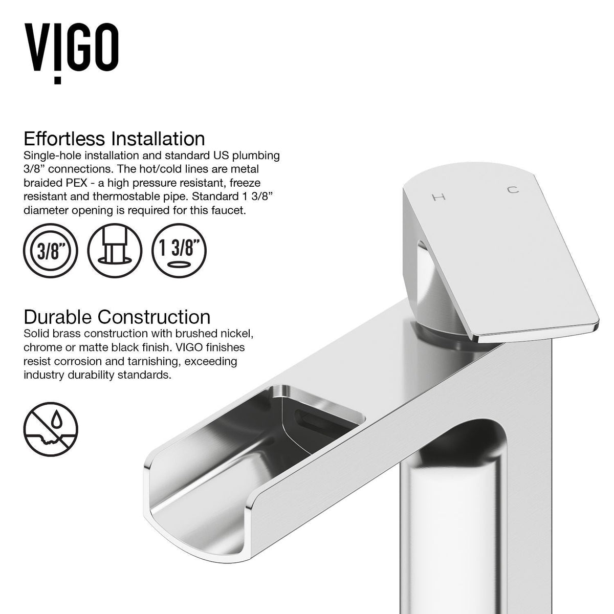VIGO Amada Single Handle Vessel Single Hole Bathroom Sink Faucet, WaterSense Certified, Chrome