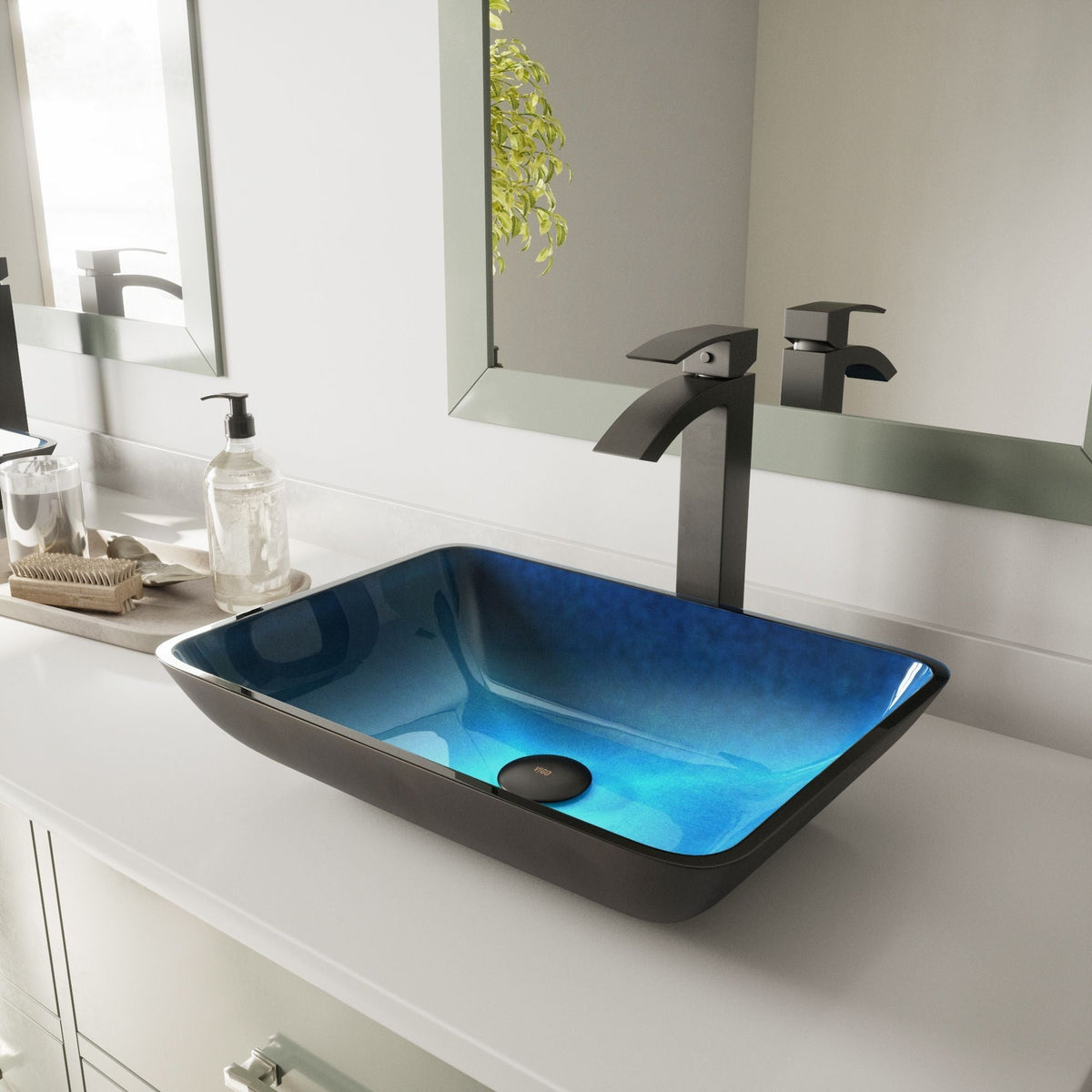 VIGO Glass Rectangular Vessel Bathroom Sink/Basin, Turquoise