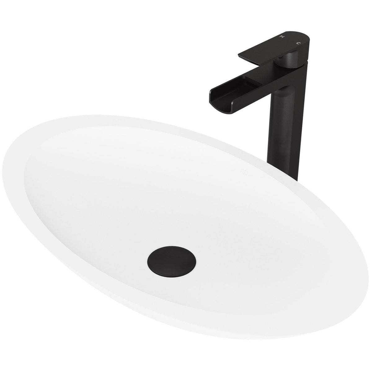 VIGO Wisteria MatteStone White Bathroom Sink/Basin Set with Amada Faucet and Oval Composite Vessel