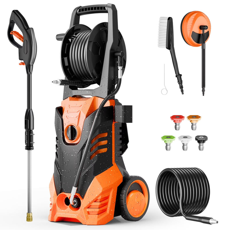 Electric Pressure Washer, 3800PSI 2.6 GPM Power Washer Machine with Hose Reel,4 Quick Connect Nozzles, Foam Cannon, for Cars, Patios, and Floor... T8