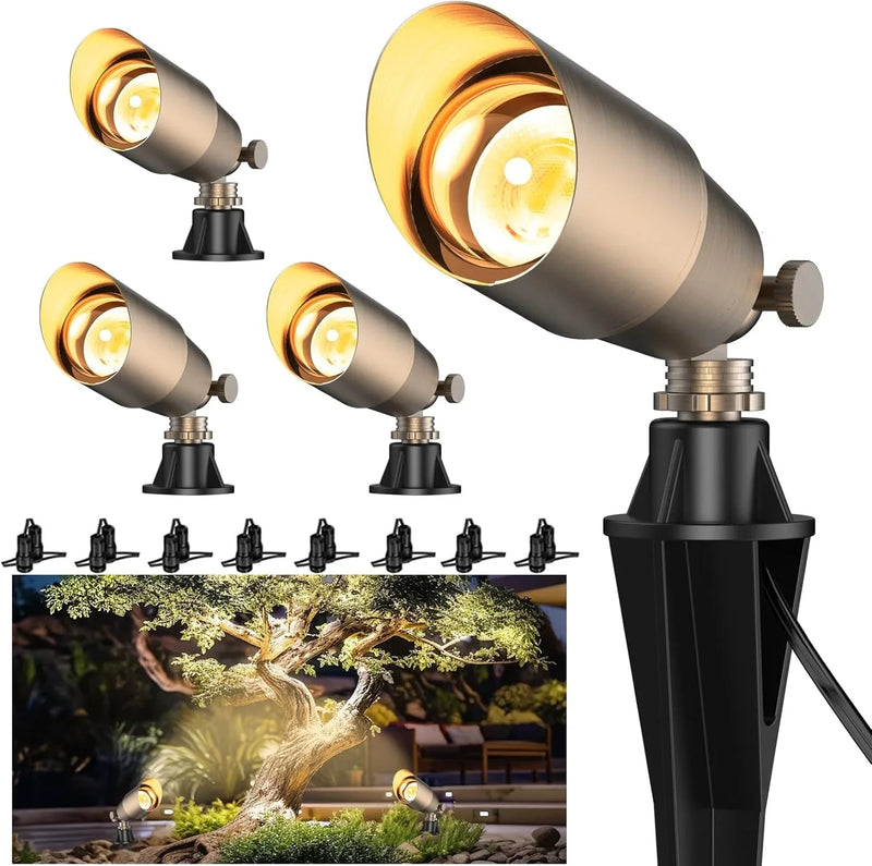 Solid Brass Outdoor Uplights & Accent Light Fixtures, Heavy Duty 12V Low Voltage LED Landscape Lighting Bronze, Wired Spotlights for Garden,Lawn,Patio and Yard Without LED Bulb (12 Pack) T8
