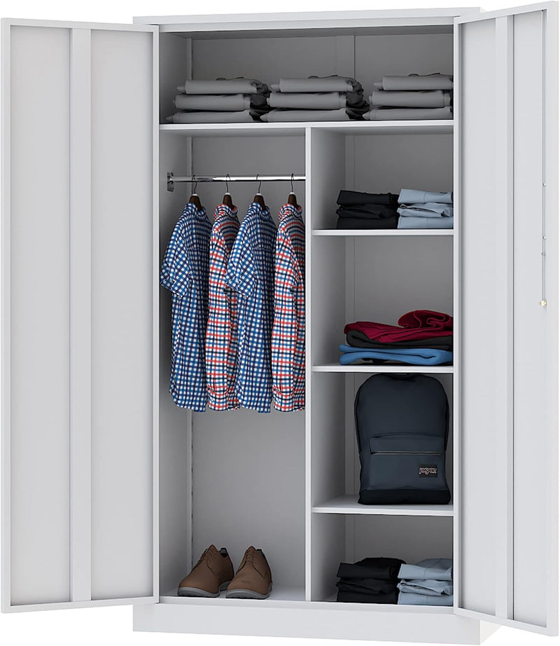 Metal Storage Cabinets Locker with Lock Door, 72'' Clothing Coat Steel Storage Freestanding Wardrobe for Office, Home, School, Employee,Gym,Fire Department (1PC-Black) E1