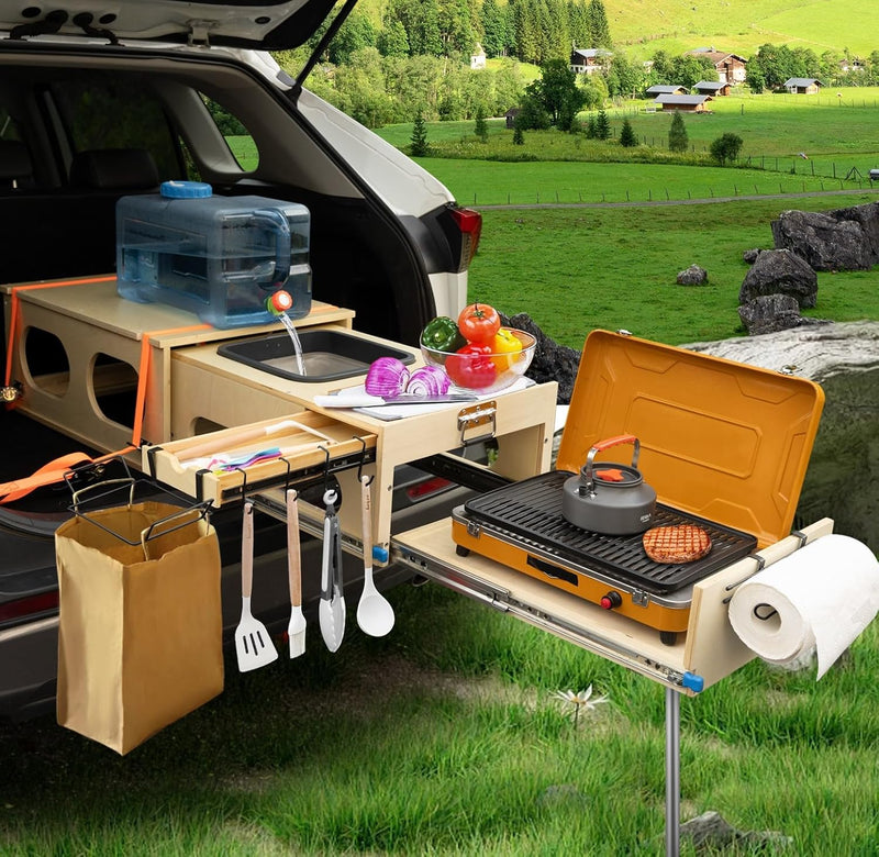 Ultimate Land Kitchen - A camping kitchen kit that combines functions of washing, chopping and cooking - Can be assembled in just 30 seconds - Perfect for land expeditions! V7