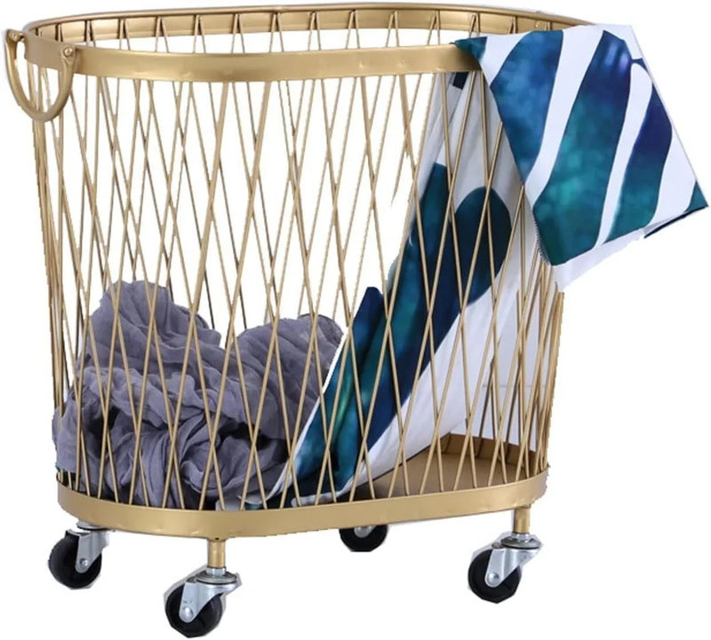 Laundry Hamper with Wheels, Round Mesh Metal Rolling Basket, Iron for Bathroom, Bedroom, Room, Toy & Clothes Storage - 45 * 42.5cm O1