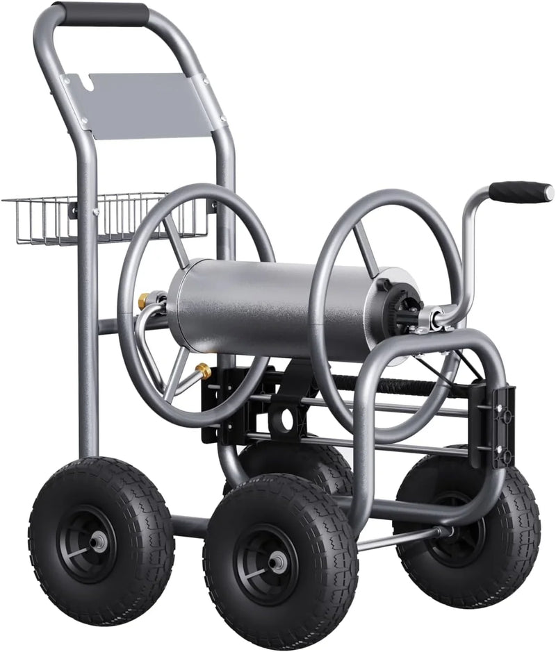 Tool pipe trailer, heavy-duty wheeled hose vehicle, suitable for outdoor industrial hose reels, length 250 feet, inner diameter 5/8 inches, hose guide device pre-installed. N7