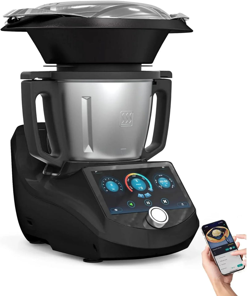 Smart Food Processor UltraCook All-in-One Auto Cooking Machine,3.5L Capacity,600 Online Recipes, Built-in Scale, 7 inch TFT Screen, Self-Cleaning, Multifunctional Kitchen Appliance (CR-7-Black) R1