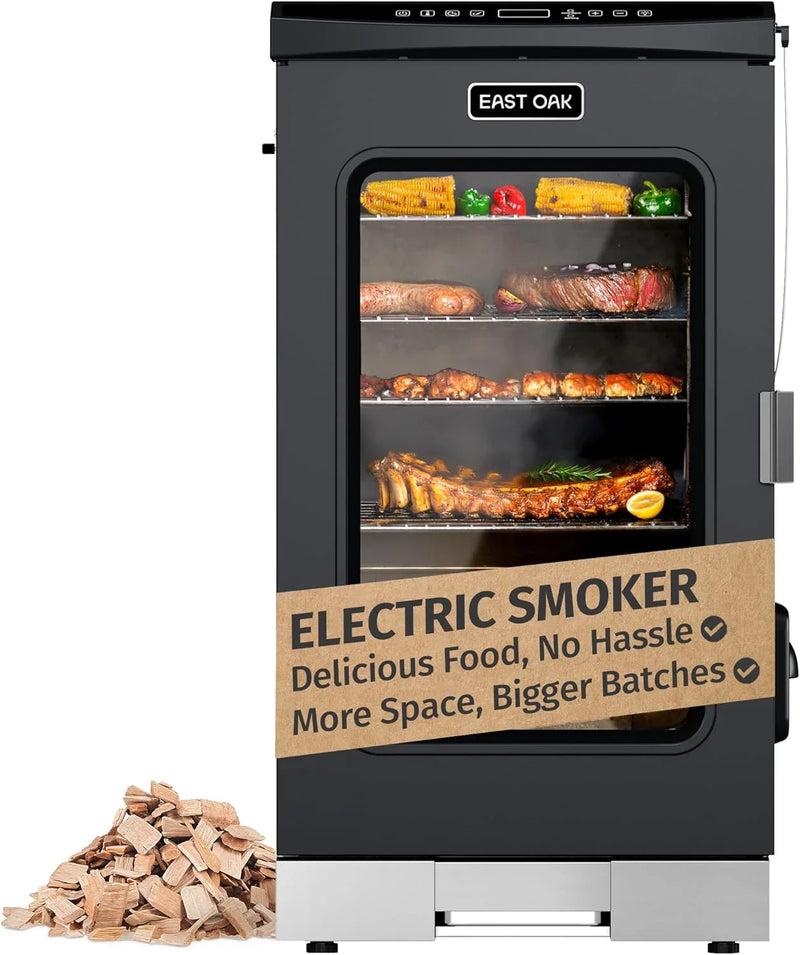 30" Electric Smoker, Outdoor Smoker with Glass Door & Meat Thermometer, 725 Sq Inch Large Capacity, 4 Detachable Racks for Backyard BBQ, Party, Outdoor Cooking Night Blue J2