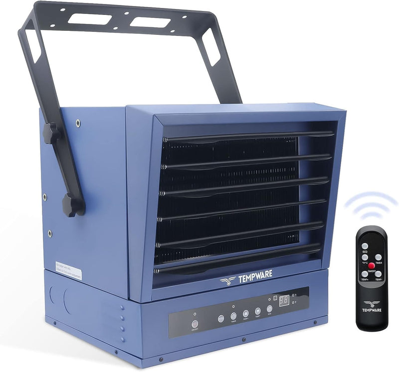 Electric Garage Heater, 7500-Watt Digital Fan-Forced Ceiling Mount Shop Heater with Full-Function Remote, 240-Volt Hardwired 12-Hour Timer, Ideal for Workshop Blue F3