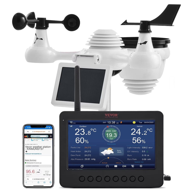 VEVOR 7-in-1 Wireless Weather Station with Wi-Fi,7 in TFT Colorful Display, Solar-Powered Outdoor Sensor, Indoor Outdoor Monitoring, Includes... C6