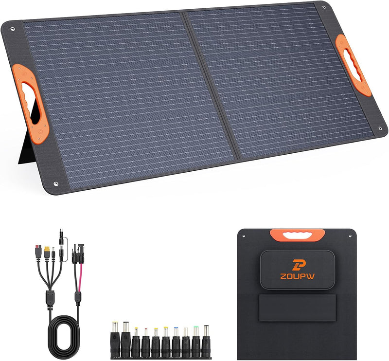 200 Watt Portable Solar Panel for Power Station,RV Essentials,200W 20V Foldable Solar Charger with Solar Cable,23.5% High Efficiency IP67 Waterproof 4 Kickstands for Camping RV Road Trip V6