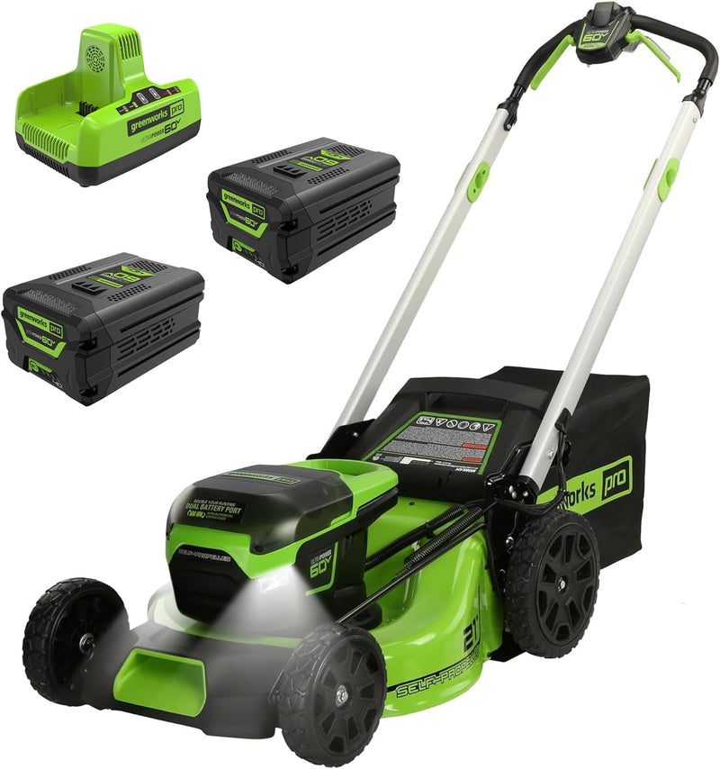 60V 21-inch self-propelled cordless lawn mower, brushless motor, LED lights, including 2 sets of 4.0 Ah batteries and a fast dual-port charger (compatible with 75 tools, running time 45 minutes) F8