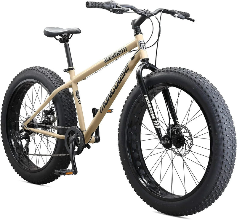 Mens and Women Fat Tire Mountain Bike, 26-Inch Bicycle Wheels, 4-Inch Wide Knobby Tires, Steel Frame, 7 Speed Drivetrain, Shimano Rear Derailleur, Disc Brakes A6