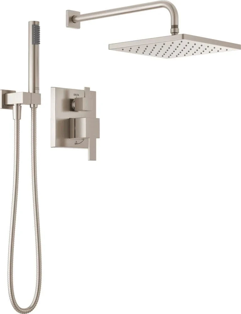 Square shower head set, rain shower head and handle set made of brushed nickel material, valve cover kit, 10 inches, stainless steel S9