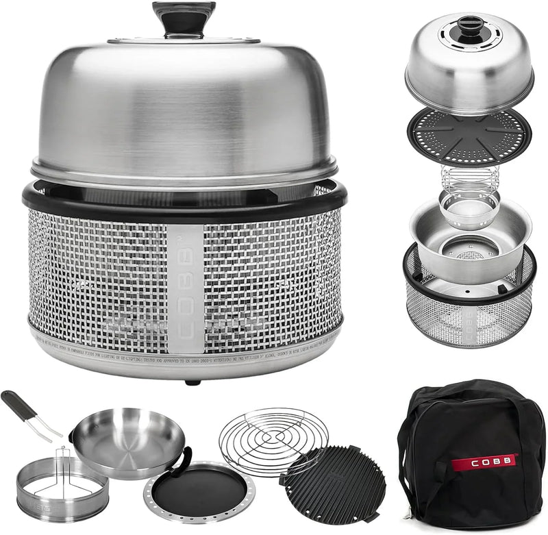 Stainless steel non-smoking portable tabletop charcoal grill with a frying pan, an outdoor barbecue grill with 10 functions, suitable for camping, boats and RVs, is the perfect combination for an outdoor kitchen (fully equipped) N6