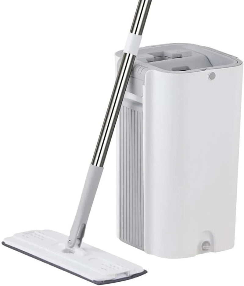 A handless flat mop set, suitable for household cleaning, with a mop bucket that can be used for both dry and wet cleaning. Q4