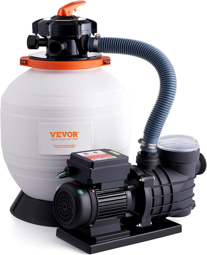 Outdoor swimming pool sand filter pump, 16 inches, 3500 liters/minute, 1 horsepower, swimming pool water pump system and filter kit set, equipped with 6-way multi-interface valve and filter basket, suitable for both household and commercial swimming M1