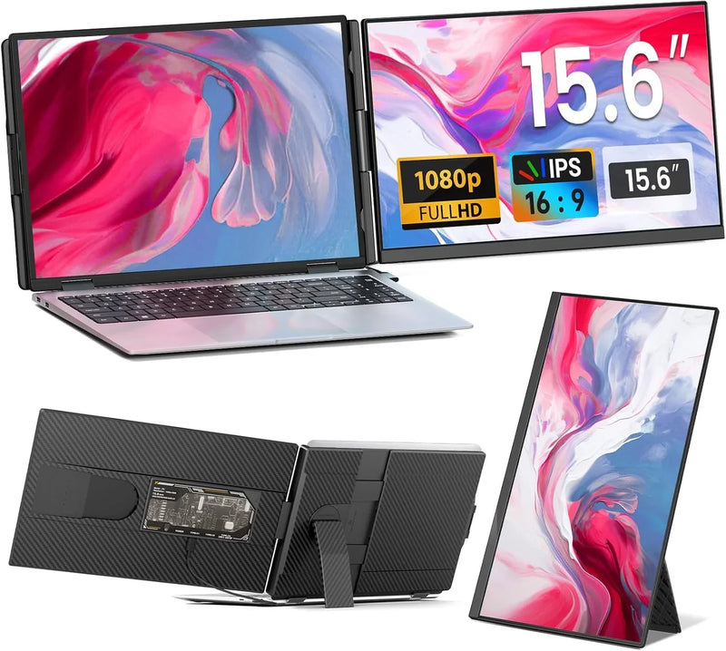Laptop Screen Extender - 15.6" FHD 1080P Portable Monitor for Laptop, Detachable & Plug and Play Dual Laptop Monitor Extender for 13"-17.3" Laptops, Compatible with Wins/Mac/Android/Chrome R0