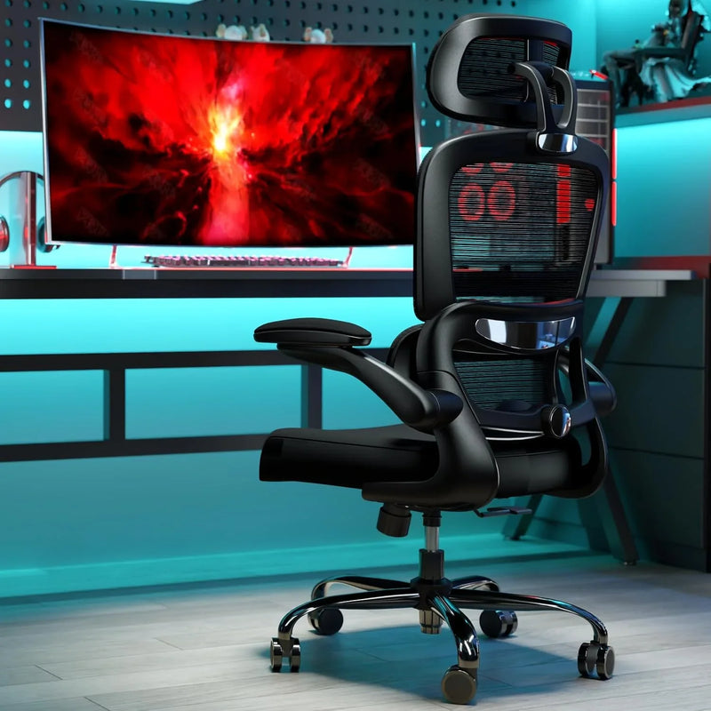 Office Chair Ergonomic Desk Chair, 330 LBS Home Mesh Office Desk Chairs with Wheels, Comfortable Gaming Chair, High Back Office Chair for Long Hours, Office Chair for Study and Work (Grey) P5