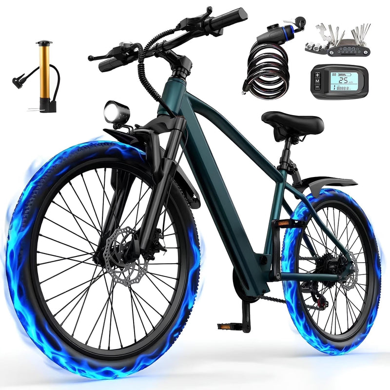 26 in Electric Bike for Adult,400W Motor,Top Speed 25MPH,40Miles Long Range,City Commuting E-bicycle With Front Fork Suspension, Dual Disc Brakes N2