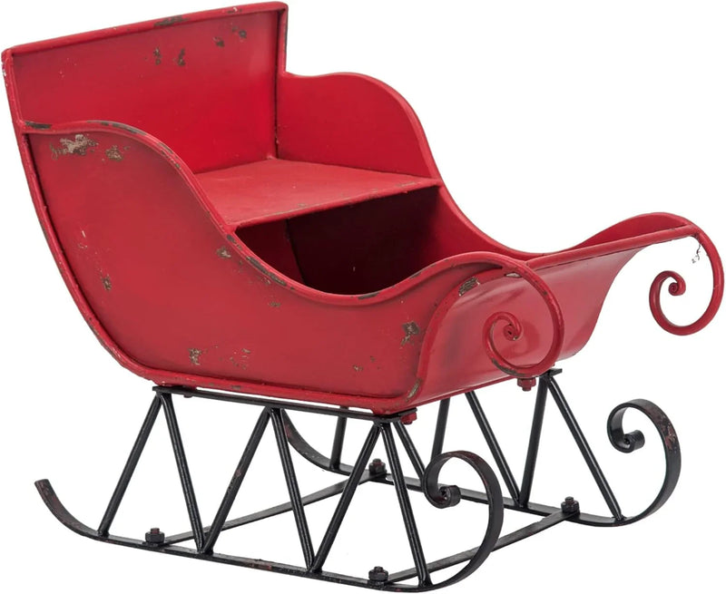 Christmas Sleigh Outdoor Decorations Large-sized Worn Red Metal Santa Sleigh Toy Decoration Gift Basket Winter Decorations Indoor Christmas Garden Santa Sleigh Decoration - 39 inches (Sleigh-L) S6