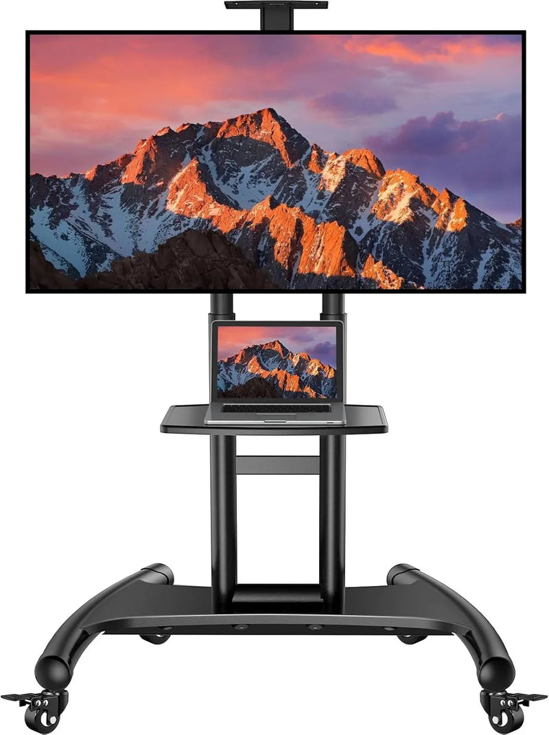 Rolling/Mobile TV Cart with Wheels for 32-82 Inch LCD LED 4K Flat Screen TVs - TV Floor Stand with Shelf Holds Up to 100 lbs, Height Adjustable Trolley Max VESA 600x400mm- PSTVMC05 B1