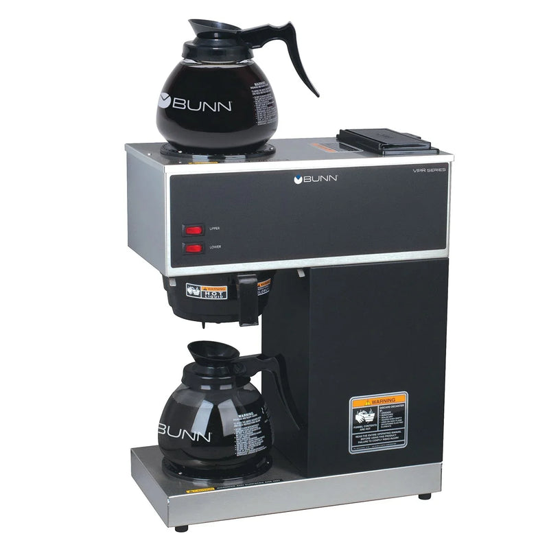 BUNN VPR-2GD 12-Cup Pourover Coffee Maker, Black, with Upper & Lower Warmers, 2 Glass Decanters, Commercial Use O9