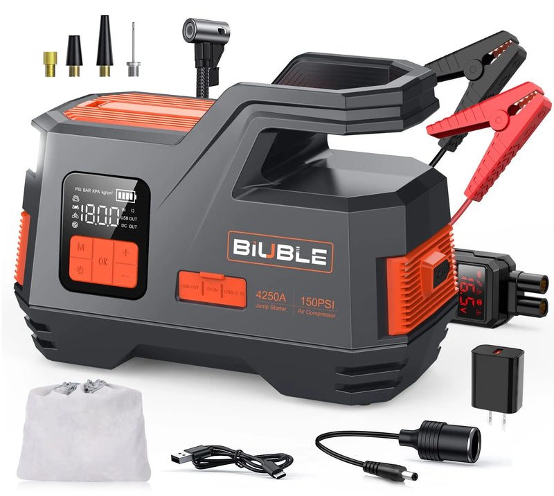 Car Jump Starter with Air Compressor, 4500A Peak 26800mAh 12V Auto with 150PSI Tire Inflator（up to All Gas or 10.0L Diesel Engine） N9