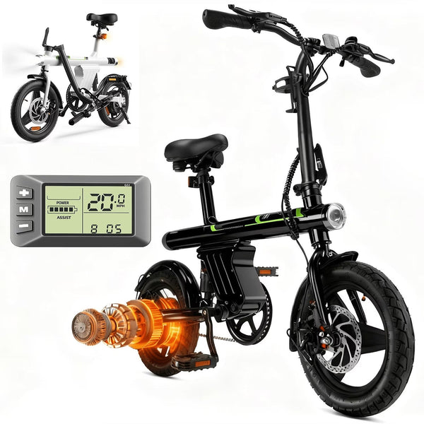 14 in Electric Bike for Adults,500W Folding E-Bike,Electric Commuter Mini Bikes,Electric Bicycles with 36V Removable Battery,Black E7