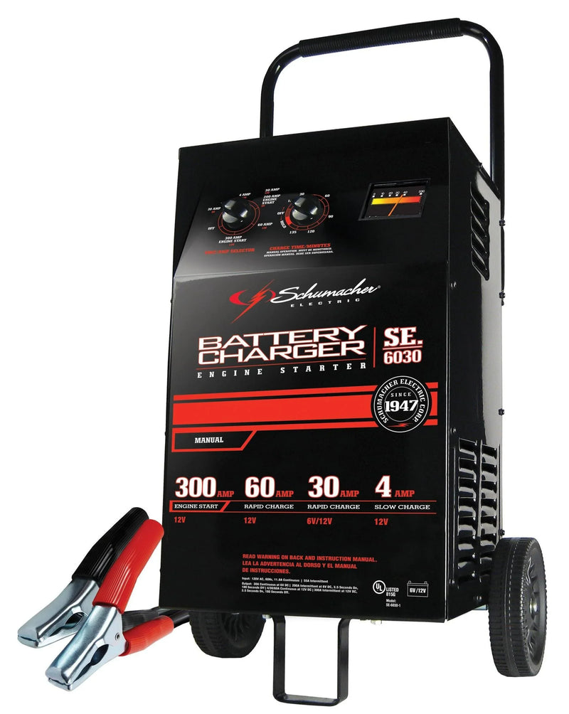 Electric Wheeled Battery Charger and Engine Starter, SC1446, 2-in-1, manual timer control, 300 crank amps, 6 volts, 12 volts, for car, SUV, truck and Marine batteries Y2