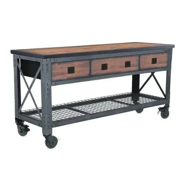 Building Products 72 in. 3-Drawers Rolling Industrial Workbench and Wood Top O5
