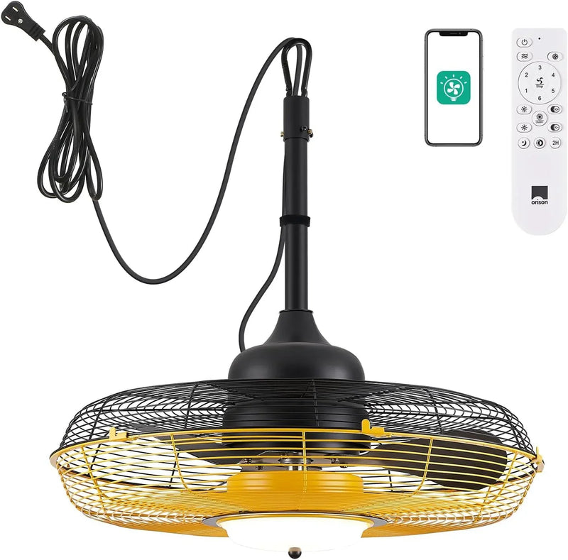 Outdoor Ceiling Fan with Light, Plug in Ceiling Fan with Remote, Gazebo Fans Outdoor Hanging for Patios Waterproof, Wet Rated Hanging Fan with App Control A0