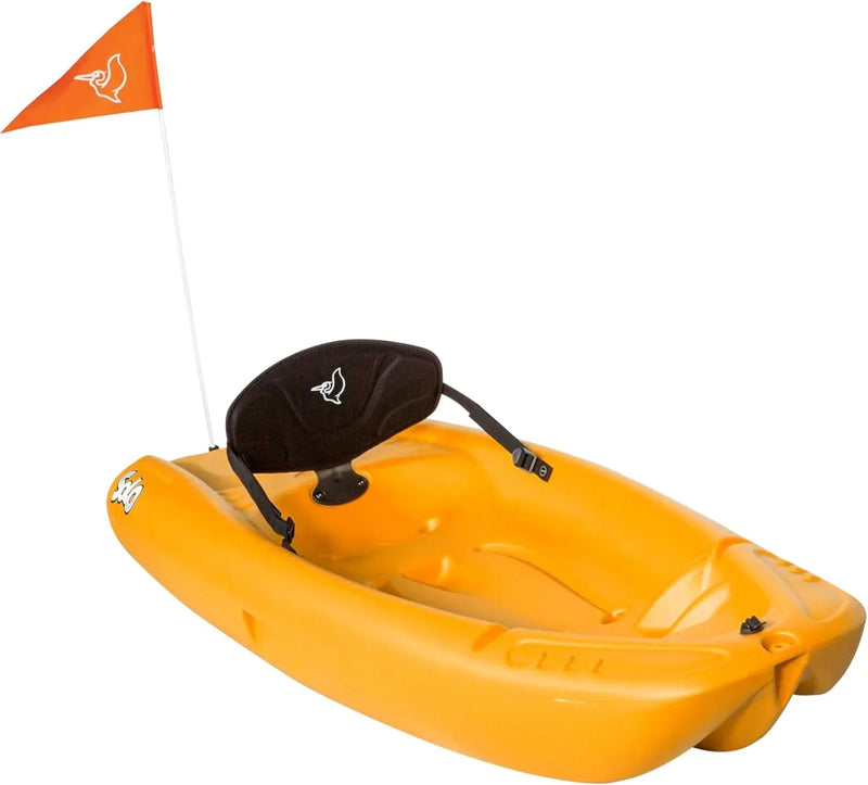 Pelican Solo EVO DLX - Kids Sit on top Kayak with Paddle and Decals - Mango - Twin Tunnel Hull with Swim up Deck - Lighweight & Durable R7