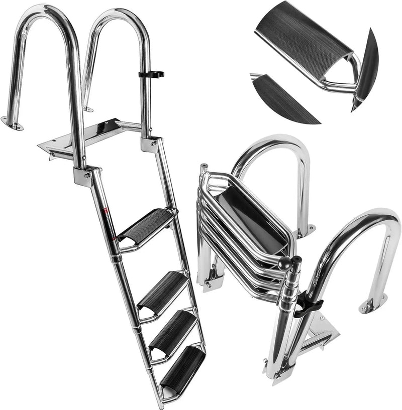 4 Steps Telescoping Boat Ladder Reinforce Dock Ladder Heavy Duty Swim Deck Ladder with Hand Railings and Extra Wide Steps G5