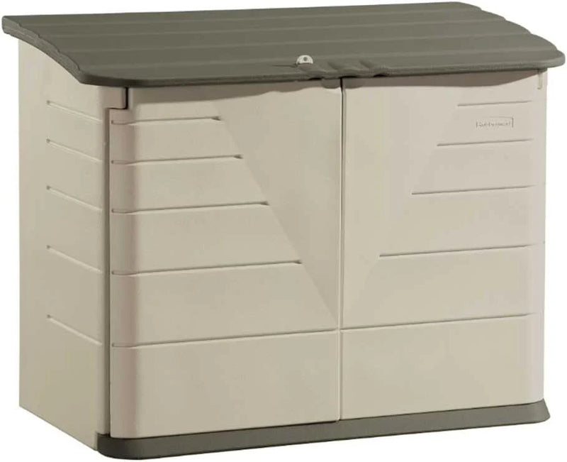 Poly resin outdoor storage shed, with floor (4.5 feet x 3 feet), weather-resistant, beige/brown, suitable for storing and organizing household/backyard/swimming pool chemicals/toys/garden tools/porch/terrace cushions. U5