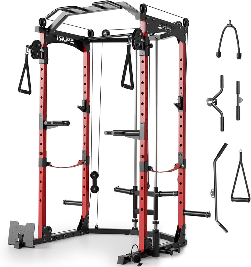 Power Cage,2000LBS Adjustable Multi-Functional Power Racks, Dual Pulley Cable System, Squat Rack for Strength Fitness, with More Training Attachment for Home Gym L8