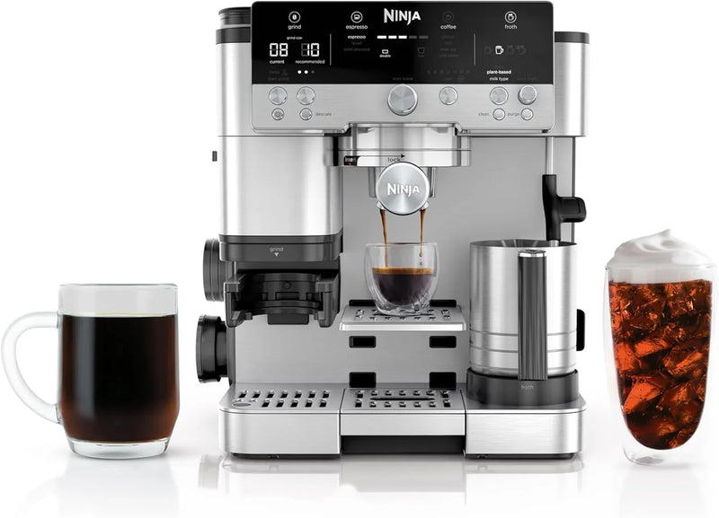 Italian coffee machine, drip coffee machine, rapid cold brew coffee machine, integrated grinder, hand-free milk frother, equipped with a strike plate, water filter, cleaning sheet, descaling agent J6